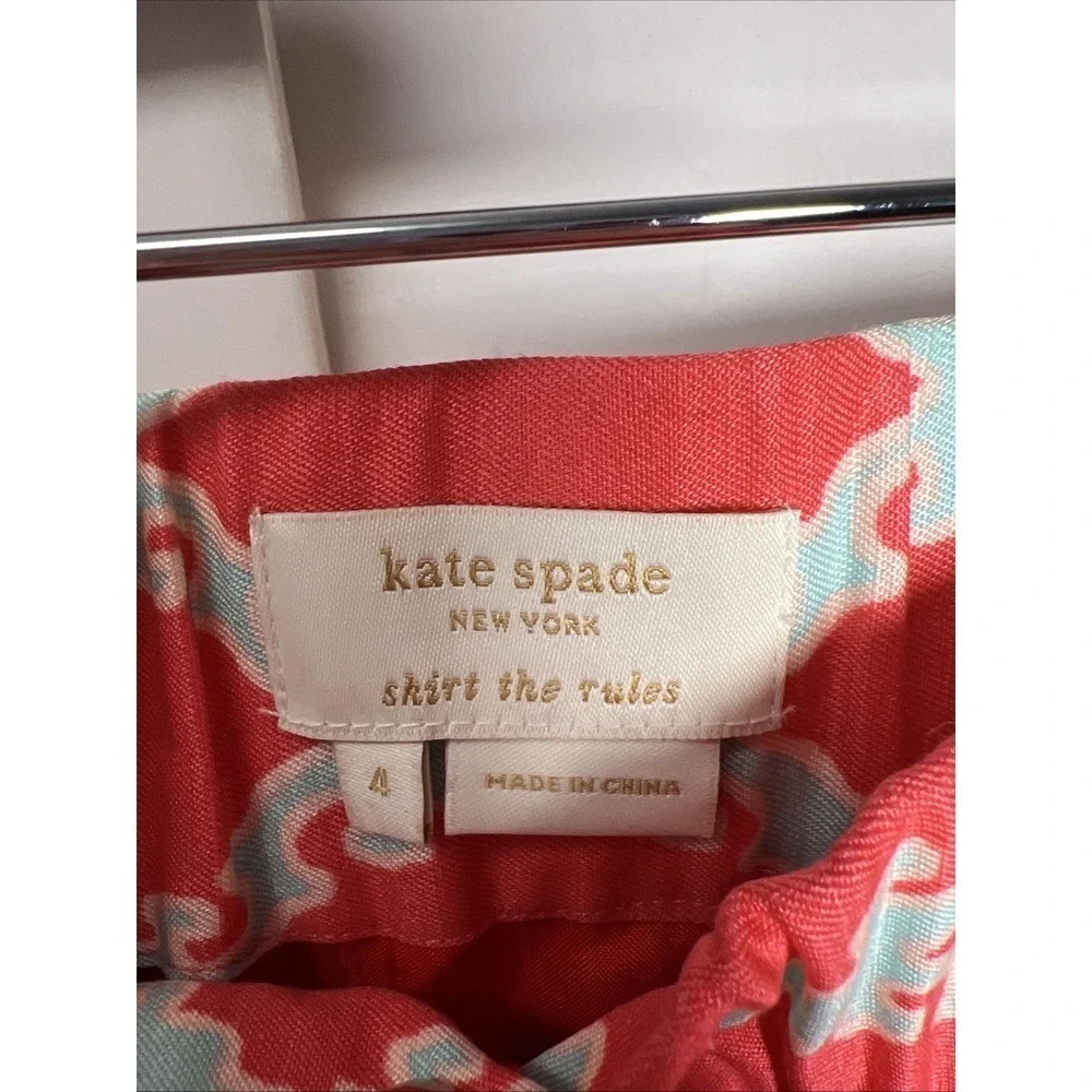 Kate Spade Silk Linen Blend Lattice Print Button Down Mini Skirt Women's Size 4